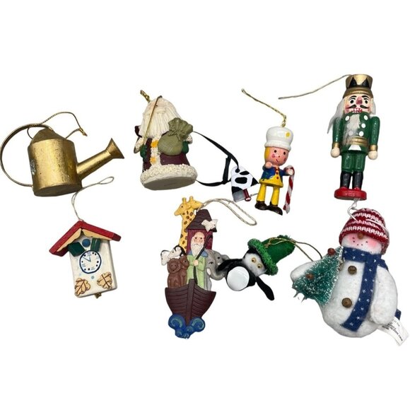 vintage set of 9  Christmas ornament snowman clock penguin Nutcracker Santa READ - Picture 1 of 6